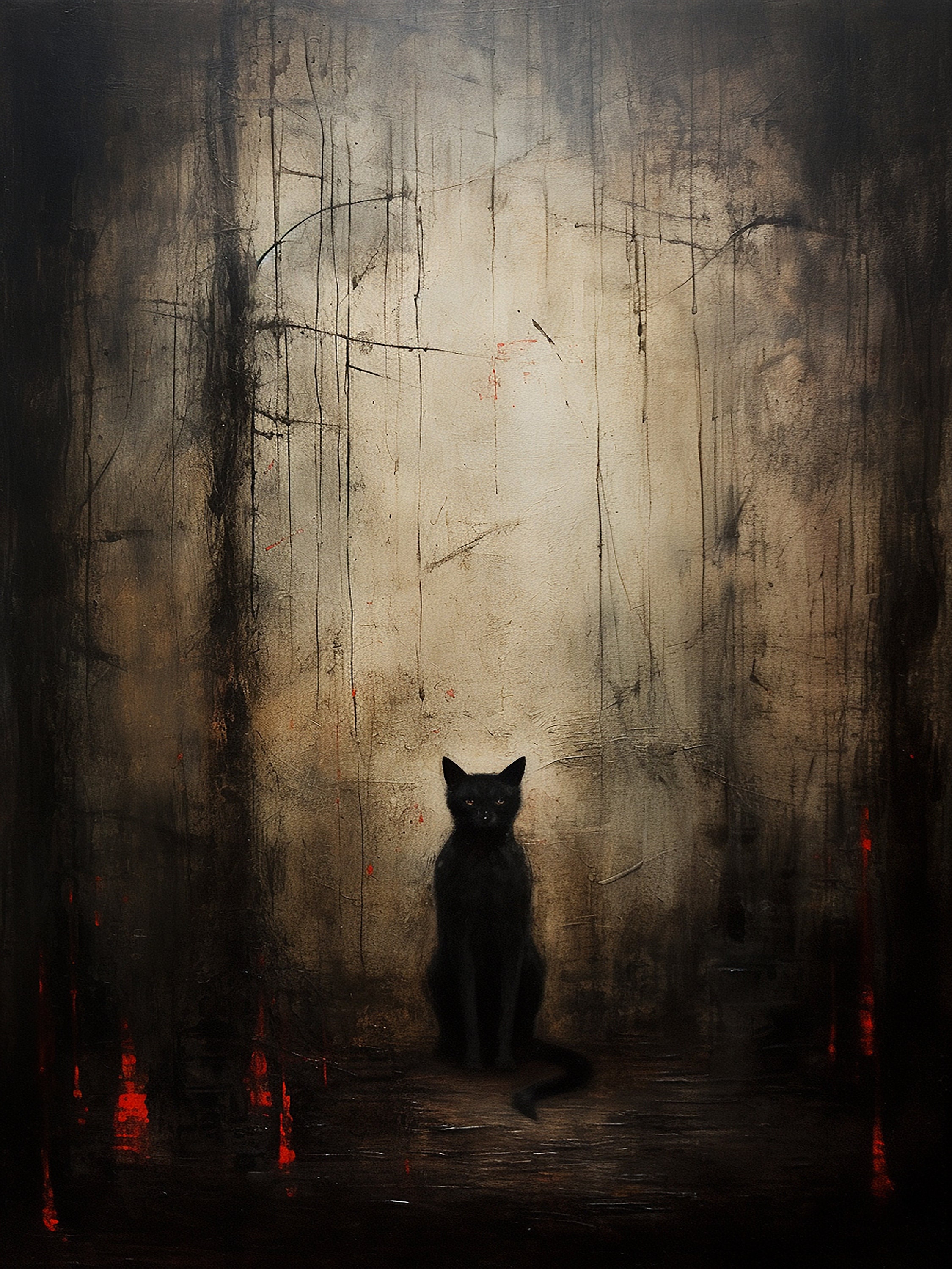 Halloween Cat Art Print, Spooky Black Cat Wall Decor (digital Download ...