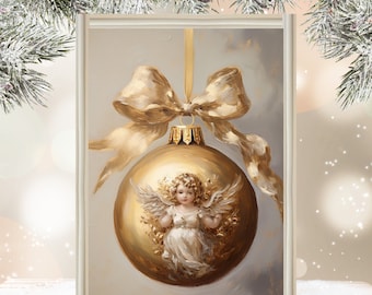 Bidtheewell Angel Ornament Digital Print Christmas Wall Decor Printable Wall Decor Printable Angel Christmas Gift Angel Wall Art Gold