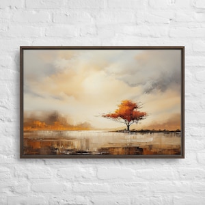 Bidtheewell Fall Tree Oprawione wydruki ścienne Neutralne oprawione obrazy Duża galeria sztuki Minimalistyczna sztuka Gotowa do powieszenia Sztuka biurowa Nowy prezent do domu