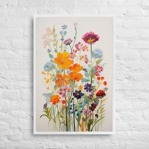 Bidtheewell Bunte Wildblumengerahmte Wandkunst Neutrale gerahmte Kunst Große Galeriekunst Fertig zum Aufhängen Bürokunst Neues Hausgeschenk Wildblumenkunst