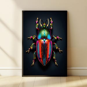 Bidtheewell レインボースカラベ 額入りウォールアート ゴールドビートル 額入り大型ギャラリーアート すぐに掛けられるモダンオフィスアート 昆虫学アート