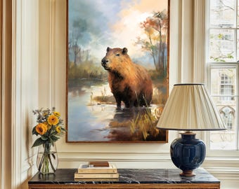 Bidtheewell Capybara Digital Print Moody Wall Decor Printable Retro Wall Decor Printable Art New Gift for Her Vintage Style Wall Rustic Art