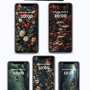 Bidtheewell iPhone Mörk Cottagecore Estetisk Bakgrundspaket för iPhone Blommig Telefonbakgrundspaket Mörk Telefon Låsskärm Variation