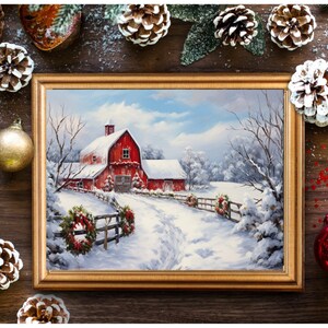 Bidtheewell Christmas Country Barn Digital Print Christmas Wall Decor Printable Wall Decor Printable Holiday Art Farmhouse Christmas Gift