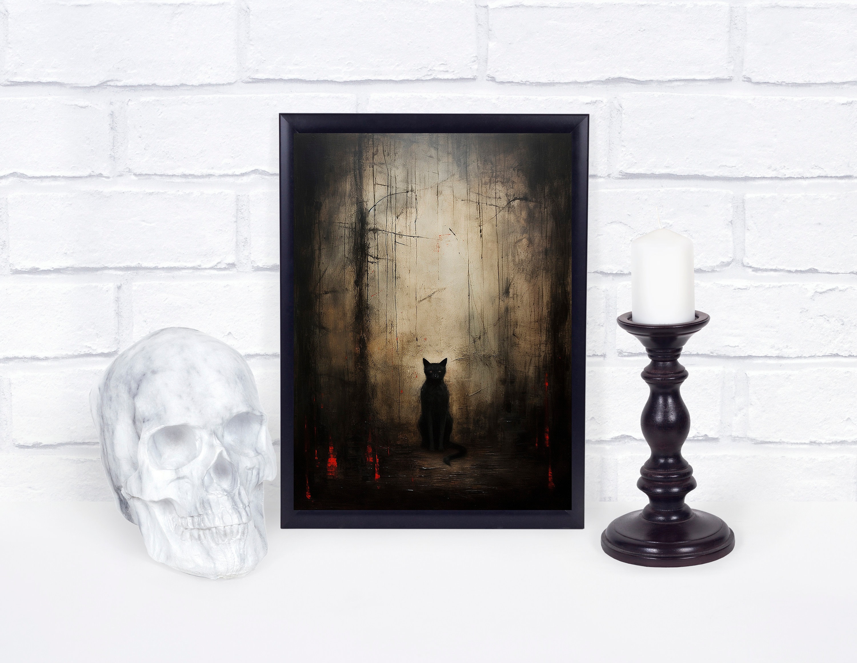 Halloween Cat Art Print, Spooky Black Cat Wall Decor (digital Download ...
