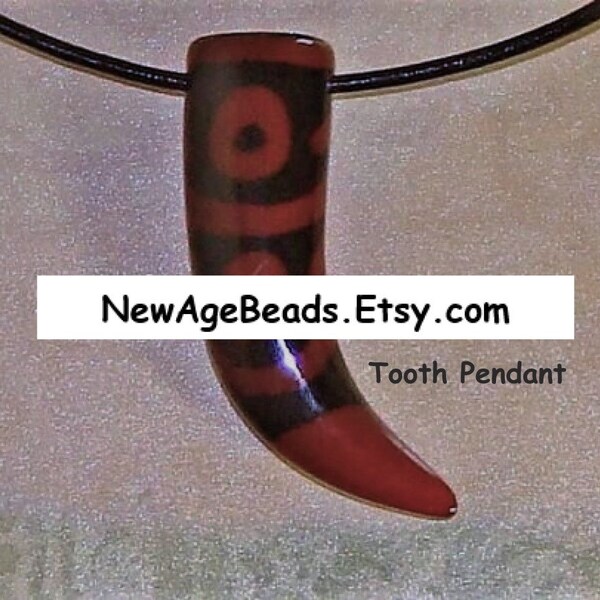 Glass Carnelian Agate look Tooth Bead, Eye Horn, Tusk Bead Large Pendant, Approx. 20x50mm, 1 Pendant