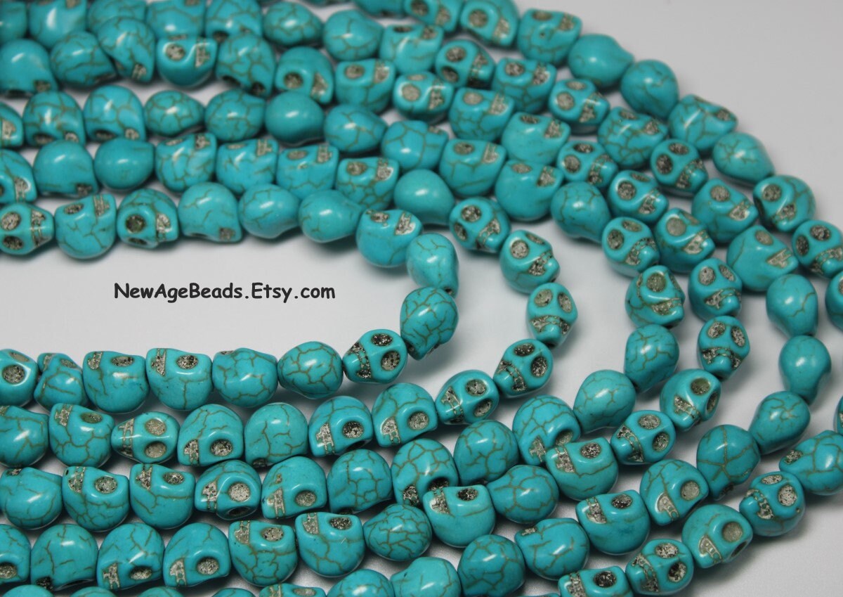Howlite Turquoise Skull Beads 15 inch Strands (Select size)