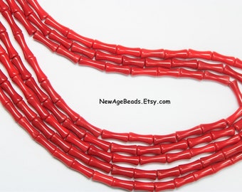 Red Bamboo Coral 4x10mm / 4-5x8-10mm Dog Bone/Hourglass Beads, Select 8 or 16 inch strand