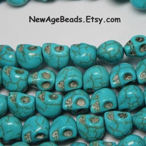 FULL STRAND - Blue Howlite Turquoise Skull Beads Select size: 6x8mm 8x10mm 10x12mm 15.5" Strands - Halloween