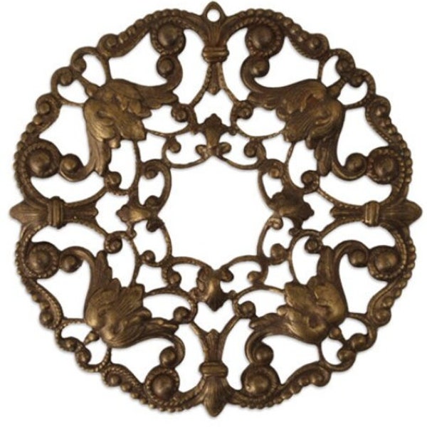 Vintaj Natural Brass 49mm Ornate Wreath Filigree, 1 Piece