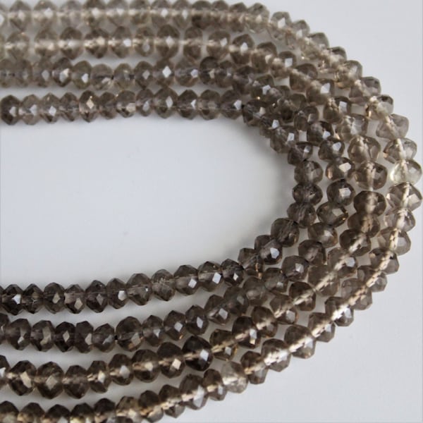 Smoky Quartz Light to Dark tones of gray color FACETED Rondelle 4mm gemstone beads 14.5 inch strand