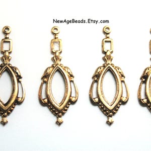 6 Victorian Style Marquise Frame Charm/Pendant Raw Brass Stamping 37x15mm