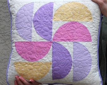 Federa per cuscino trapuntata fatta a mano, 20 x 20 pollici, rosa, viola e giallo chiaro