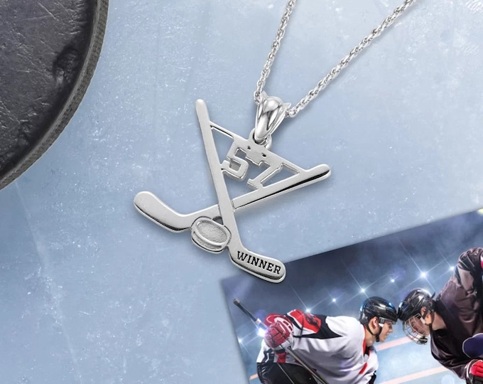 Sterling Silver Hockey Charm, Hockey Pendant, Ice Hockey Stick and