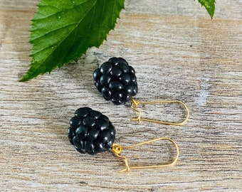 Brombeeren Ohrringe, Obst Ohrringe, Waldfrucht Schmuck, Schwarze Ohrringe,Polymer Ton Schmuck, Beeren Ohrringe, Fimo Schmuck