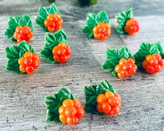 Cloudberry earrings, stainless steel leverback earring hooks with cloudberries, Fimo jewelry