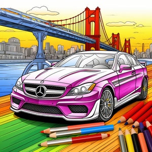 Digital Coloring Book – Mercedes Car | Printable Car Coloring 63 Pages for Kids & Adults