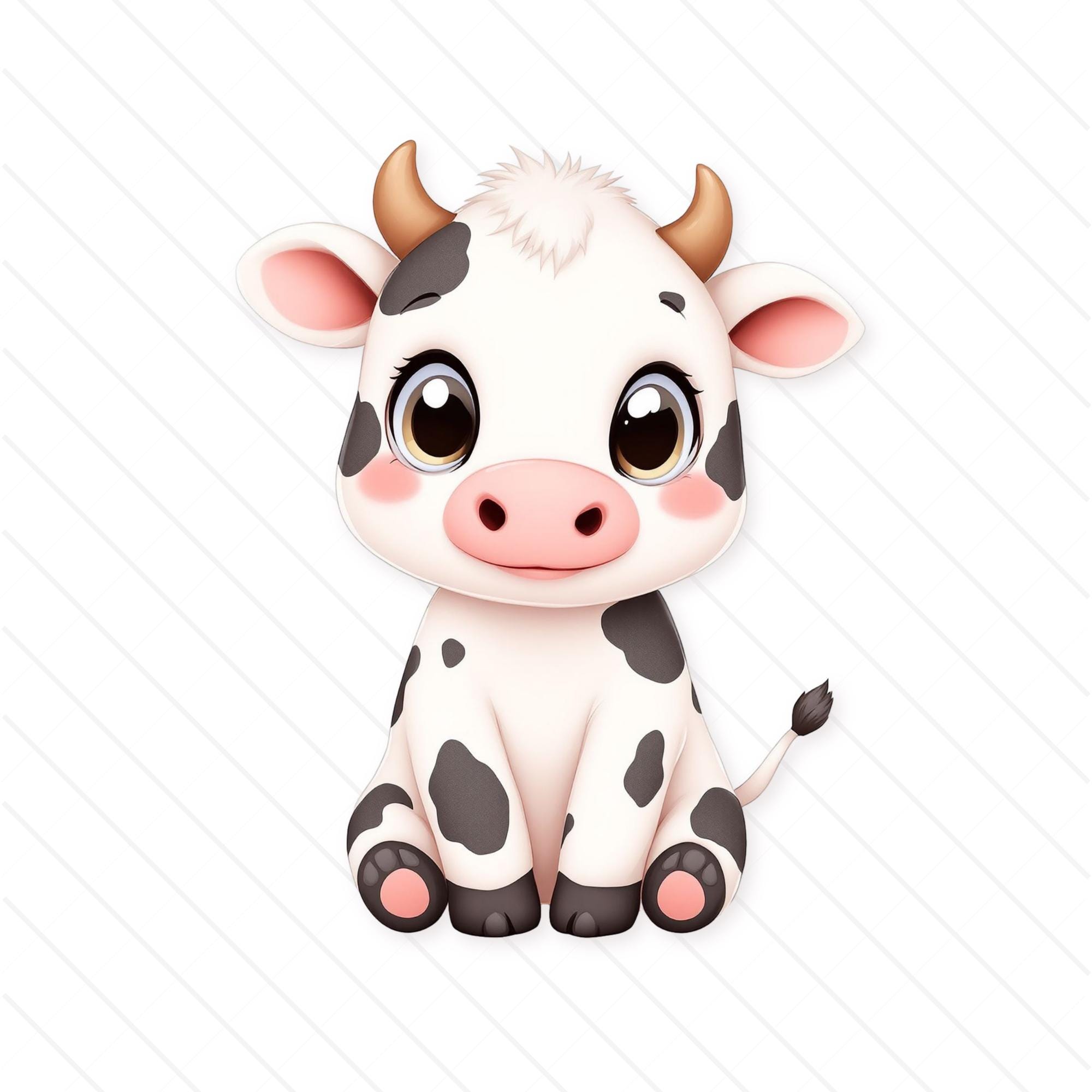 Baby Cow Clipart Bundle – Kawaii Farm Animal PNG Images | MRR - Etsy