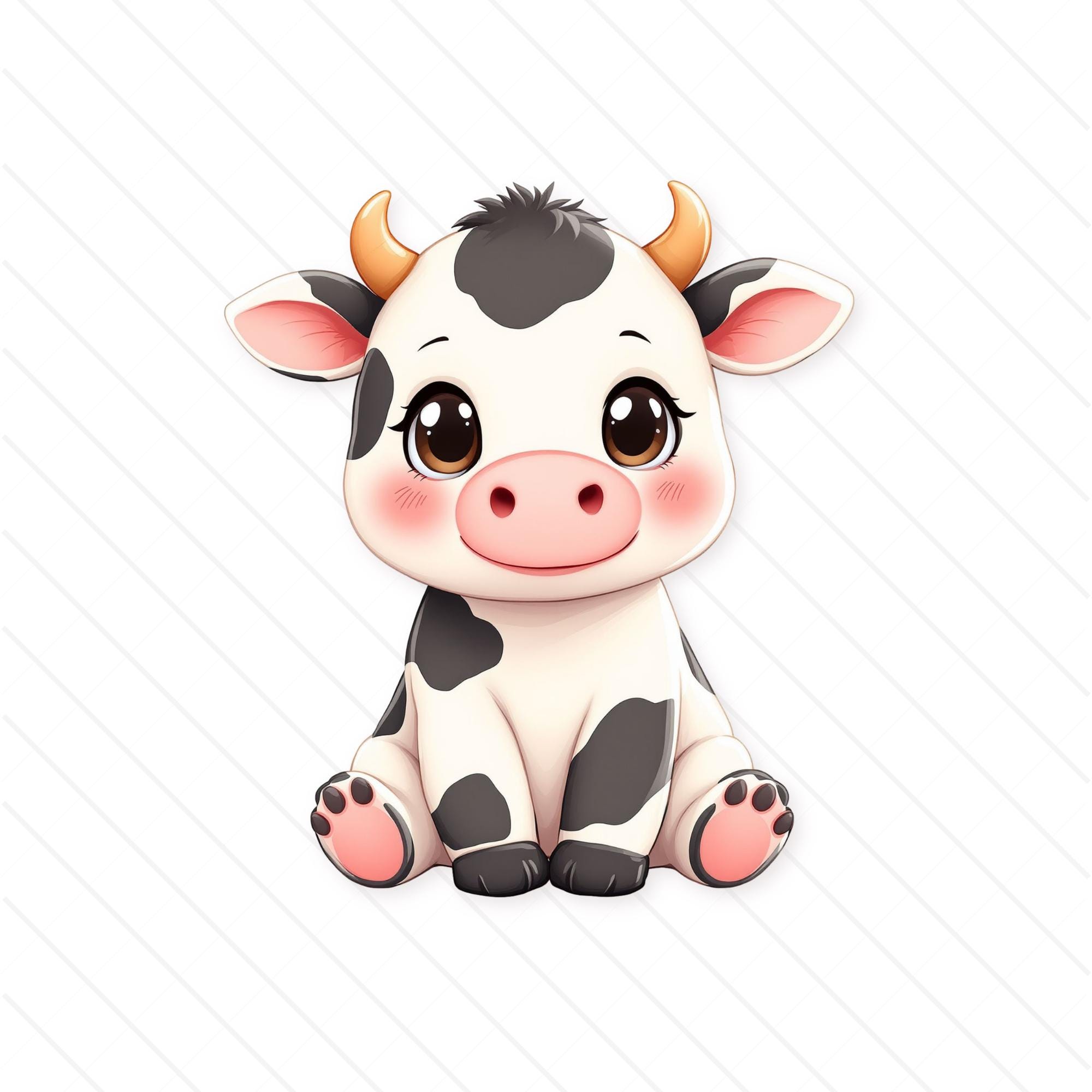 Baby Cow Clipart Bundle – Kawaii Farm Animal PNG Images | MRR - Etsy
