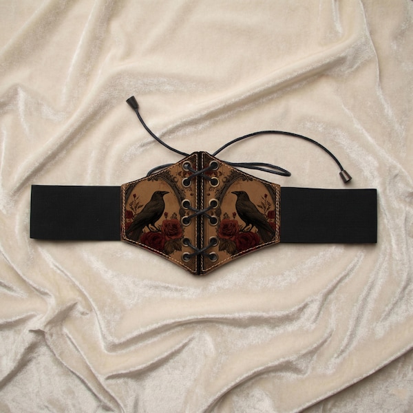 Raven Corset Belt - Genuine Leather Wide Belt - Gothic Underbust Accessory - Dark Academia Renaissance Gift