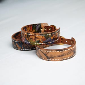 Handmade Leather Bracelet: Printed Art, Adjustable Strap