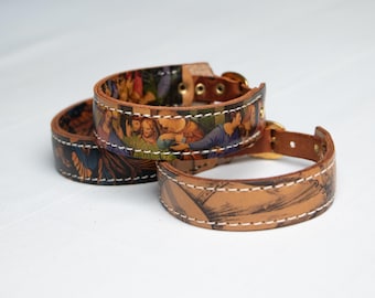 Pulsera de cuero hecha a mano: brazalete ajustable de cuero estampado