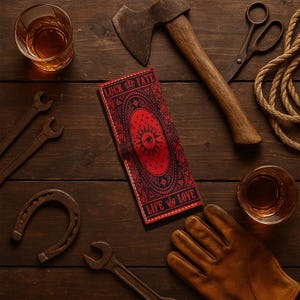 Cartera plegable de cuero hecha a mano - Temática del Tarot - Diseño especial
