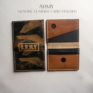 Porte-cartes fin en cuir - Design militaire - Portefeuille minimaliste - Porte-cartes de visite - Porte-cartes unisexe - Cadeau pour lui - Cadeau pour elle
