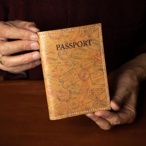 Porte-passeport en cuir - Modèle de tampon Visa - Portefeuille de voyage - Étui pour passeport - Accessoires de voyage - Portefeuille en cuir fait main