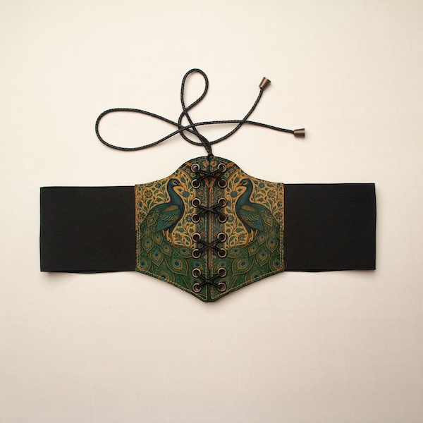 Leather Corset Belt: Peacock Traditional Underbust - Fits Up to XL