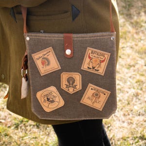 Bolsos de hombro de lona encerada - Diseño de parche de cuero - Impermeable - Correa de cuero genuino de alta calidad - Bolso de fin de semana - Diseño único