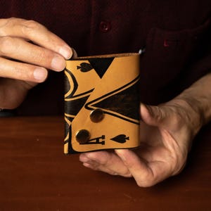 Portefeuille minimaliste en cuir pleine fleur - Design As de pique - Porte-cartes fait main - Cadeau - Porte-cartes de visite - Porte-cartes unisexe