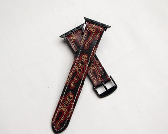 Cartoon Skeleton Apple Watch Band: Handmade Leather Strap