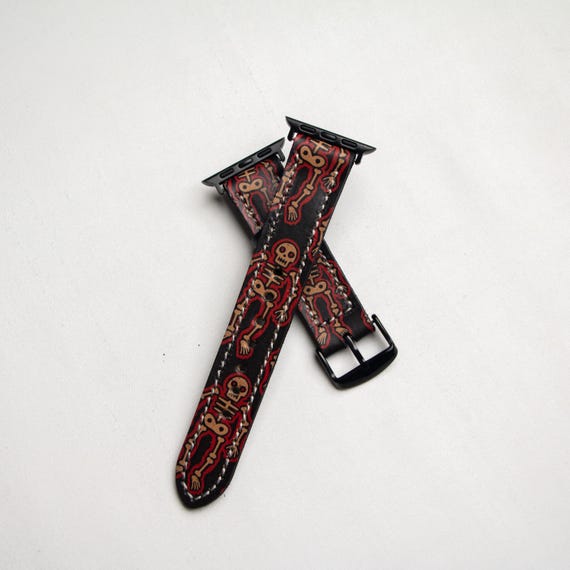 Cartoon Skeleton Apple Watch Band: Handmade Leather Strap