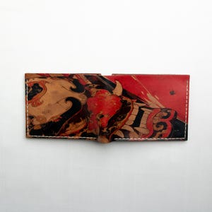 Handgefertigte Leder Geldbörse - Samurai Maske Oni Design - Einzigartiges Geschenk für Ihn - Elegante Reise Geldbörse - Personalisierte Leder Accessoires