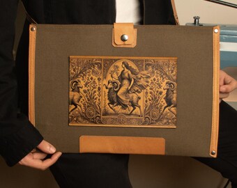Artisan leren laptophoes: boho macbooktas, verstelbare riem