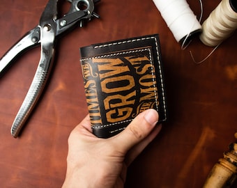 Handmade Leather Card Holder: Motivation Art Wallet