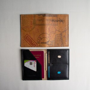 Funda de cuero para pasaporte - Porta pasaporte - Billetera de viaje - Estuche para pasaporte - Accesorios de viaje - Billetera de cuero hecha a mano