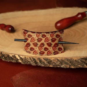 Handmade Leather Strawberry Hair Stick Barrette: Fruit Hair Jewelry
