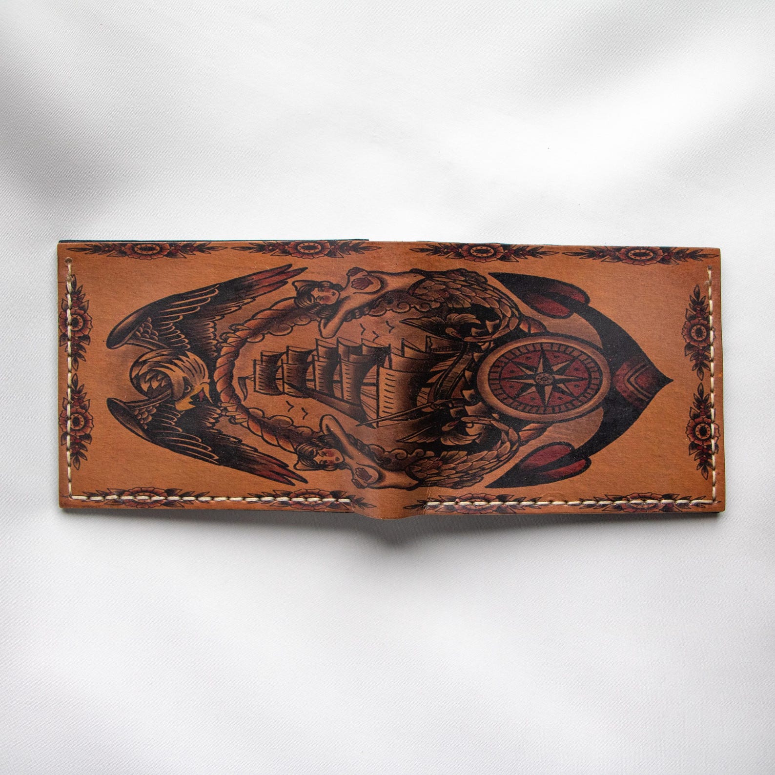 Handmade Leather Wallet: Navigator's Compass Design, Travel Accessories ...