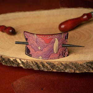 Cute Ghost Design Handmade Leather Hair Stick - Hair Accessory for Women - Handcrafted Barrette - Cartoon Themed Hair Jewelry Gift