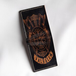 Handgefertigte Leder Geldbörse - Valhalla Design - Einzigartiges Geschenk für Ihn - Elegante Reise Geldbörse - Personalisierte Leder Accessoires
