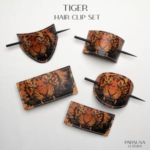 Handmade Leather Tiger Hair Clip Set: Women&#39;s Hair Jewelry