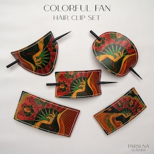 Handmade Leather Hair Stick: Colorful Fan Design Barrette