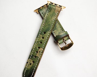 Handmade Green Ghost Leather Apple Watch Band