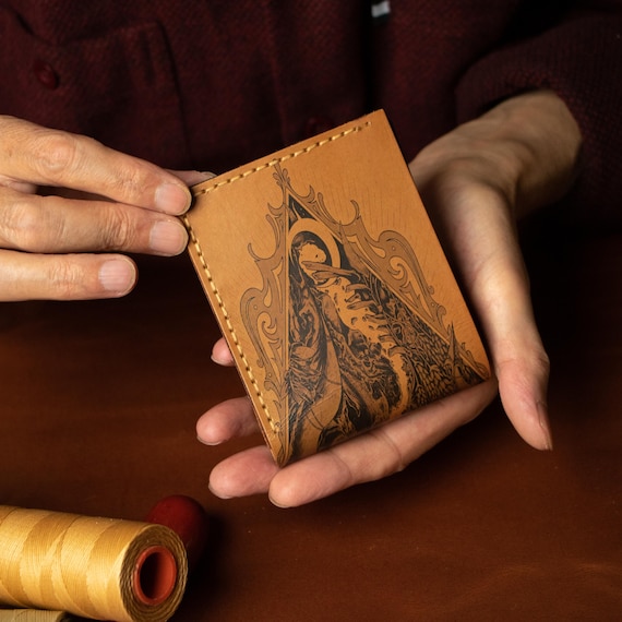 Handmade Leather Wallet: Eternal Balance Skull & Bird Design