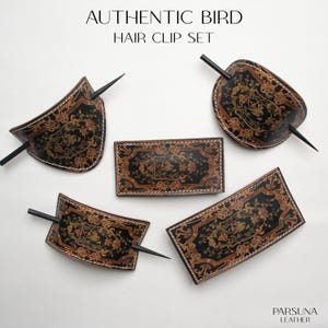 Authentic Bird Design Handmade Leather Hair Stick - Hair Accessory for Women - Handcrafted Barrette -Landscape Themed Hair Jewelry Gift