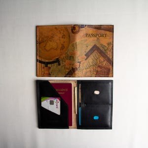 Funda de cuero para pasaporte - Porta pasaporte - Billetera de viaje - Estuche para pasaporte - Accesorios de viaje - Billetera de cuero hecha a mano