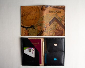 Funda de cuero para pasaporte - Porta pasaporte - Billetera de viaje - Estuche para pasaporte - Accesorios de viaje - Billetera de cuero hecha a mano
