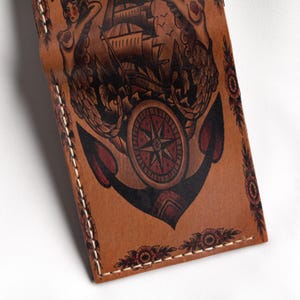 Handmade Leather Wallet: Navigator's Compass Design, Travel Accessories ...